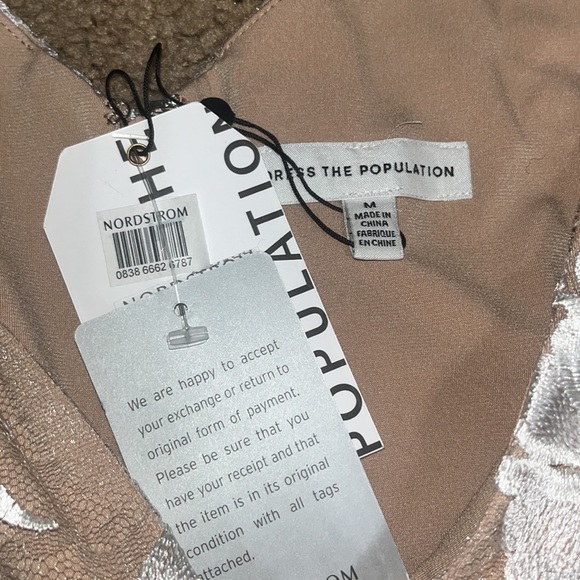 Dress the Population Sidney Floral Appliqué Illusion Sheer Gown White/Nude M - Picture 12 of 13